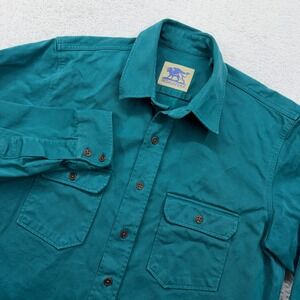 Indigofera Mens Teal Green Heavy Twill Long Sleeve Workwear Button Up Shirt S
